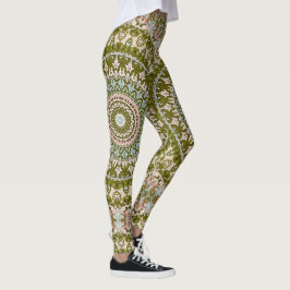 Legging Padrão de Olive Green e Pastel Mandala
