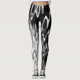 Legging Padrão de onda abstrato preto e branco