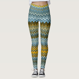 Legging Padrão de onda amarelo e azul exclusivo