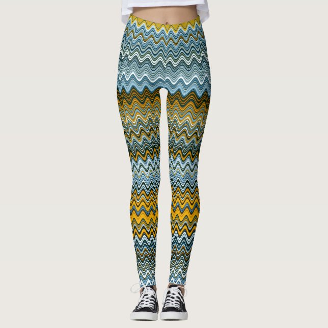 Legging Padrão de onda amarelo e azul exclusivo (Frente)