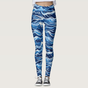 Legging Padrão de Onda Azul
