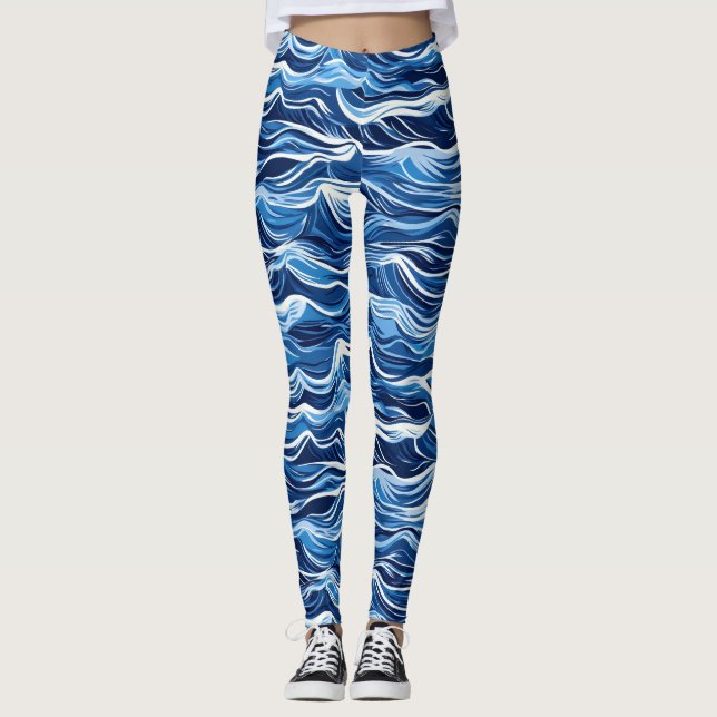 Legging Padrão de Onda Azul (Frente)