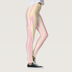 Legging Padrão de Onda Branca Colorida de Trendy, Cor-de-R