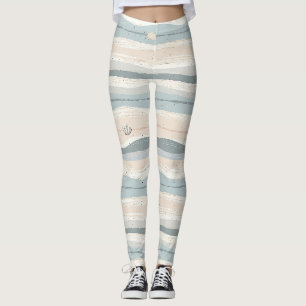 Legging Padrão de Onda de Concha Marinha Boho Costeira (1)