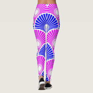 Legging Padrão de onda do semicírculo chinês azul magenta