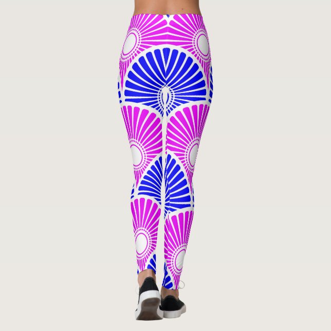 Legging Padrão de onda do semicírculo chinês azul magenta (Verso)