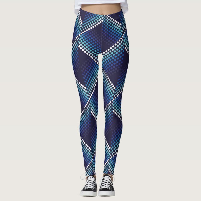 Legging Padrão de Onda Geométrica dos Tons Azuis (Frente)