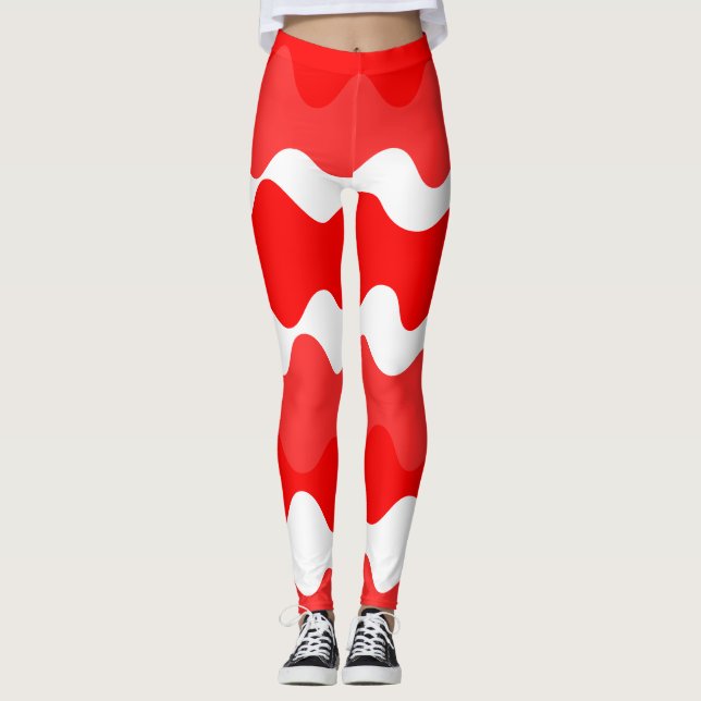 Legging Padrão de onda horizontal, vermelho e branco (Frente)