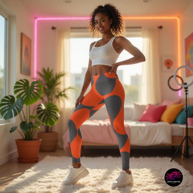 Legging Padrão de Onda Mod Laranja Retro (Your outfit just found its personality.)