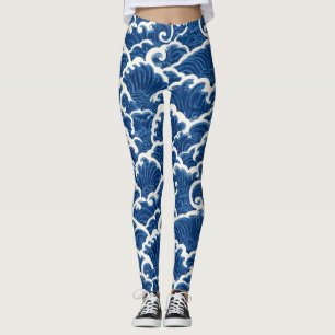 Legging Padrão de Onda Oceânica Sem Costura Inspirado no J