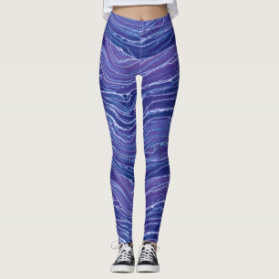 Legging Padrão de Ondas Abstrato de lavanda Azul de