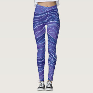 Legging Padrão de Ondas Abstrato de lavanda Azul de