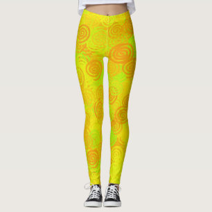 Legging Padrão de Ondas Amarelo Verde Laranja