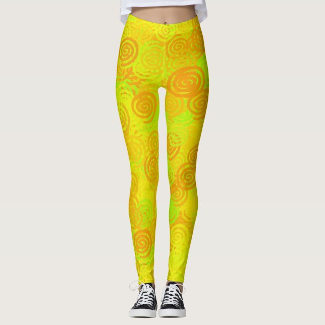 Legging Padrão de Ondas Amarelo Verde Laranja (Frente)