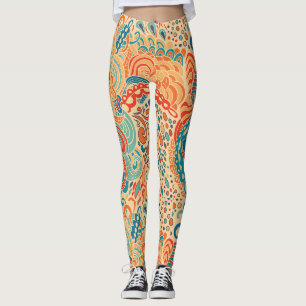 Legging Padrão de Ondas do Oceano Abstrato retrô em Aqueci