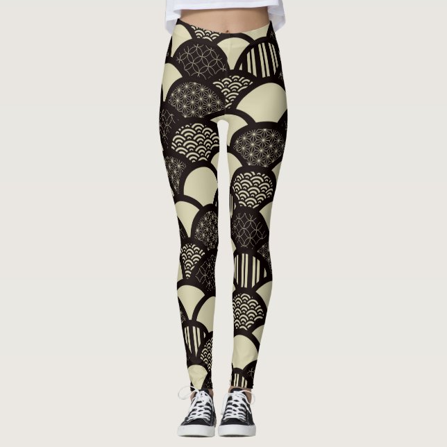 Legging Padrão de ondas geométricas monocromáticas japones (Frente)