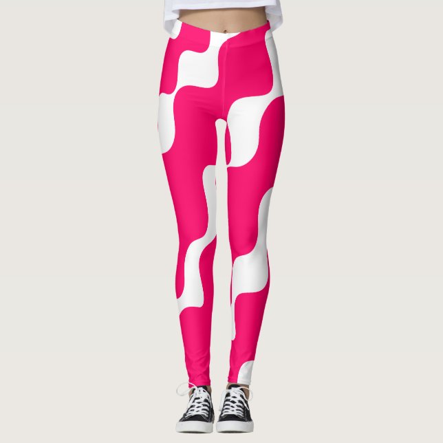 Legging Padrão de ondas ofendidas, cor-de-rosa e branca (Frente)