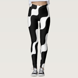 Legging Padrão de ondas ofendidas em preto e branco