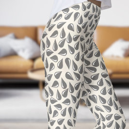 Legging Padrão de oscilação branco e preto floral moderno