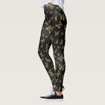 Legging Padrão de ouro e borboletas pretas<br><div class="desc">Borboletas de vidro preto e dourado num padrão sem costura. Design de luxo moderno com brilhos brancos.</div>