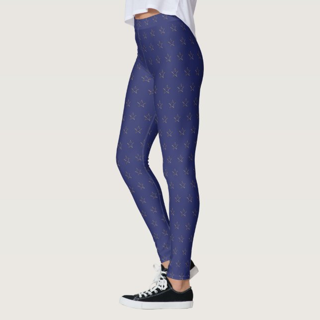 Legging Padrão de ouro moderno e estrelas azuis Na moda (Esquerda)
