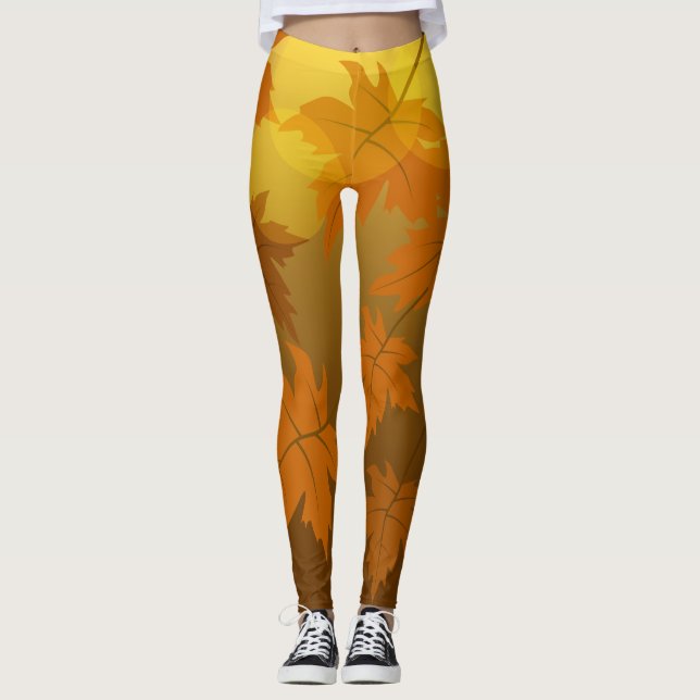 Legging Padrão de outono com folhas de carapaça e boque em (Frente)
