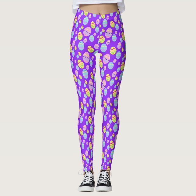 Legging Padrão de Ovo de Páscoa em Pastel em Roxo (Frente)