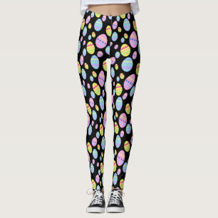 Legging Padrão de Ovo de Páscoa Pastel em Preto