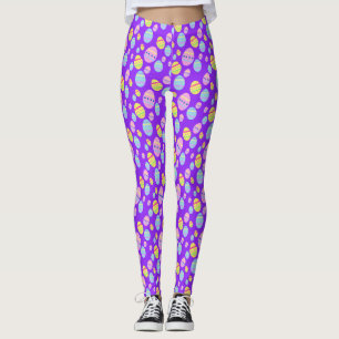 Legging Padrão de Ovo de Páscoa Pastel em Roxo