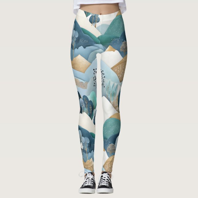 Legging Padrão de Paisagem de Pastel (Frente)