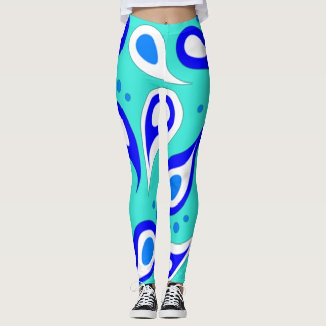 Legging Padrão de Paisley Azul Claro (Frente)