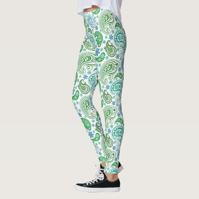 Legging Padrão de Paisley Azul e Verde (Esquerda)