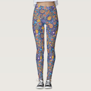 Legging Padrão de paisley hippie retrô dos anos 60 e 70