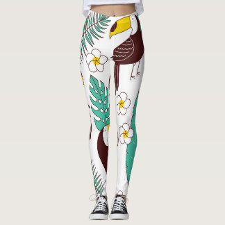 Legging Padrão de Palma da Pintura do Toucan Orchid