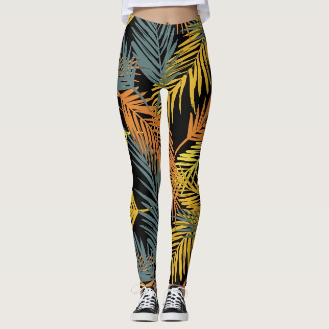 Legging Padrão de Palma Tropical Moderno (Frente)