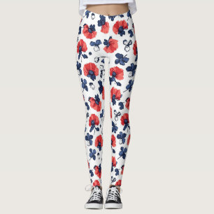 Legging Padrão de papilas de aquarela - Vermelho, Azul e B
