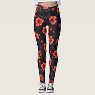 Legging Padrão de Papoila Vermelha