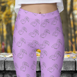 Legging Padrão de Pássaro de Tubo de Ube Cute