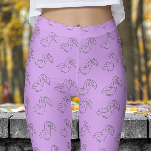 Legging Padrão de Pássaro de Tubo de Ube Cute (Tocan Bird on Bright Ube)