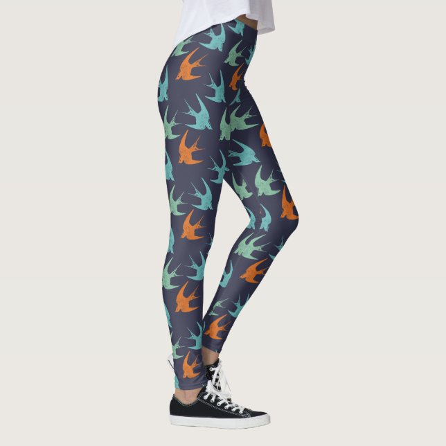 Legging Padrão de Pássaro Laranja Azul e Verde (Direita)