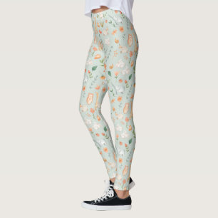 Legging Padrão de Pastel de Bebê-Teal-Cute