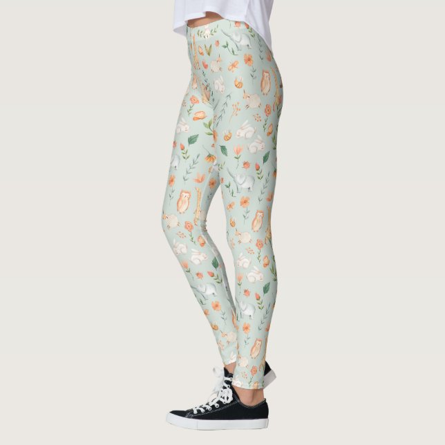 Legging Padrão de Pastel de Bebê-Teal-Cute (Esquerda)