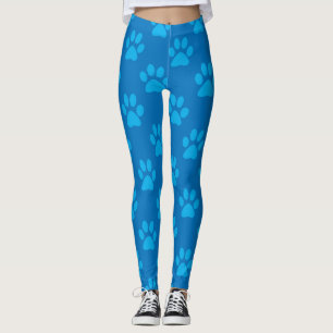 Legging Padrão de patas de filhote azul