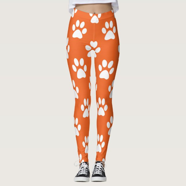 Legging Padrão de patas laranja e branca (Frente)