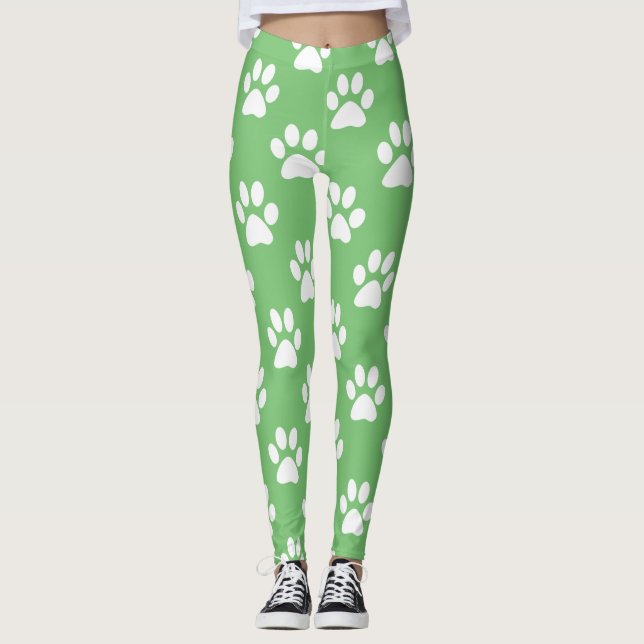 Legging Padrão de patas verdes e brancas (Frente)
