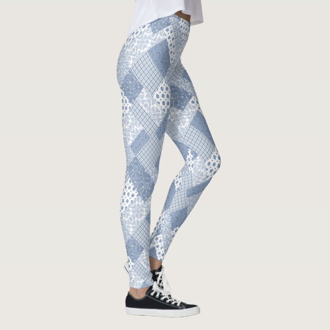 Legging Padrão de patch do Chic Indigo Blue e White Faux (Direita)