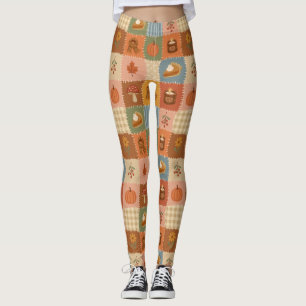 Legging Padrão de Patchwork de Outono
