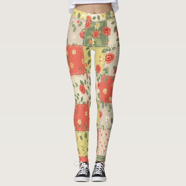 Legging Padrão de Patchwork Floral de Casa de Campo (Frente)