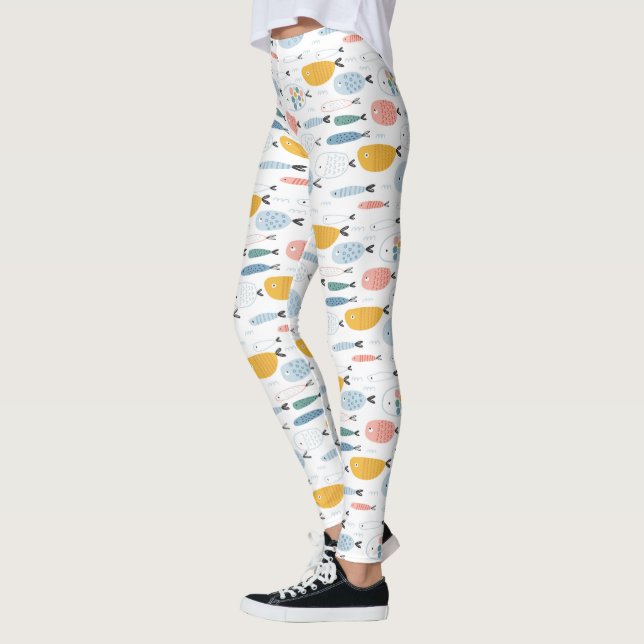 Legging Padrão de Peixe da Escola de Doodle (Esquerda)
