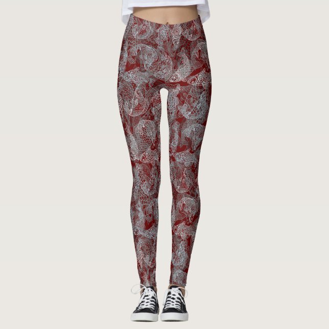 Legging Padrão de peixes, cores duplas b. DRed BG (Frente)